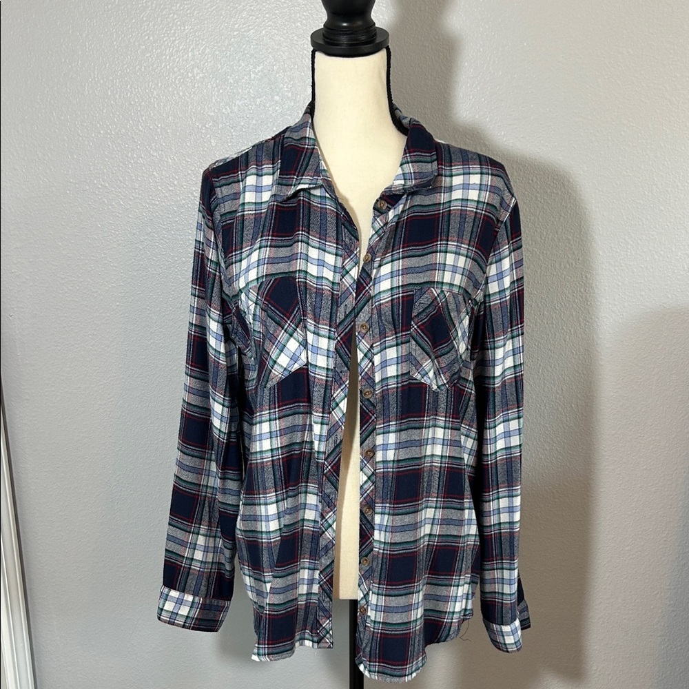 Maurices Navy and White Plaid Button Down Shirt